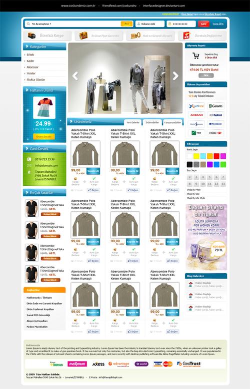 蓝色服装销售网站模板psd分层素材网站搜索框会员登录图标按钮购物
